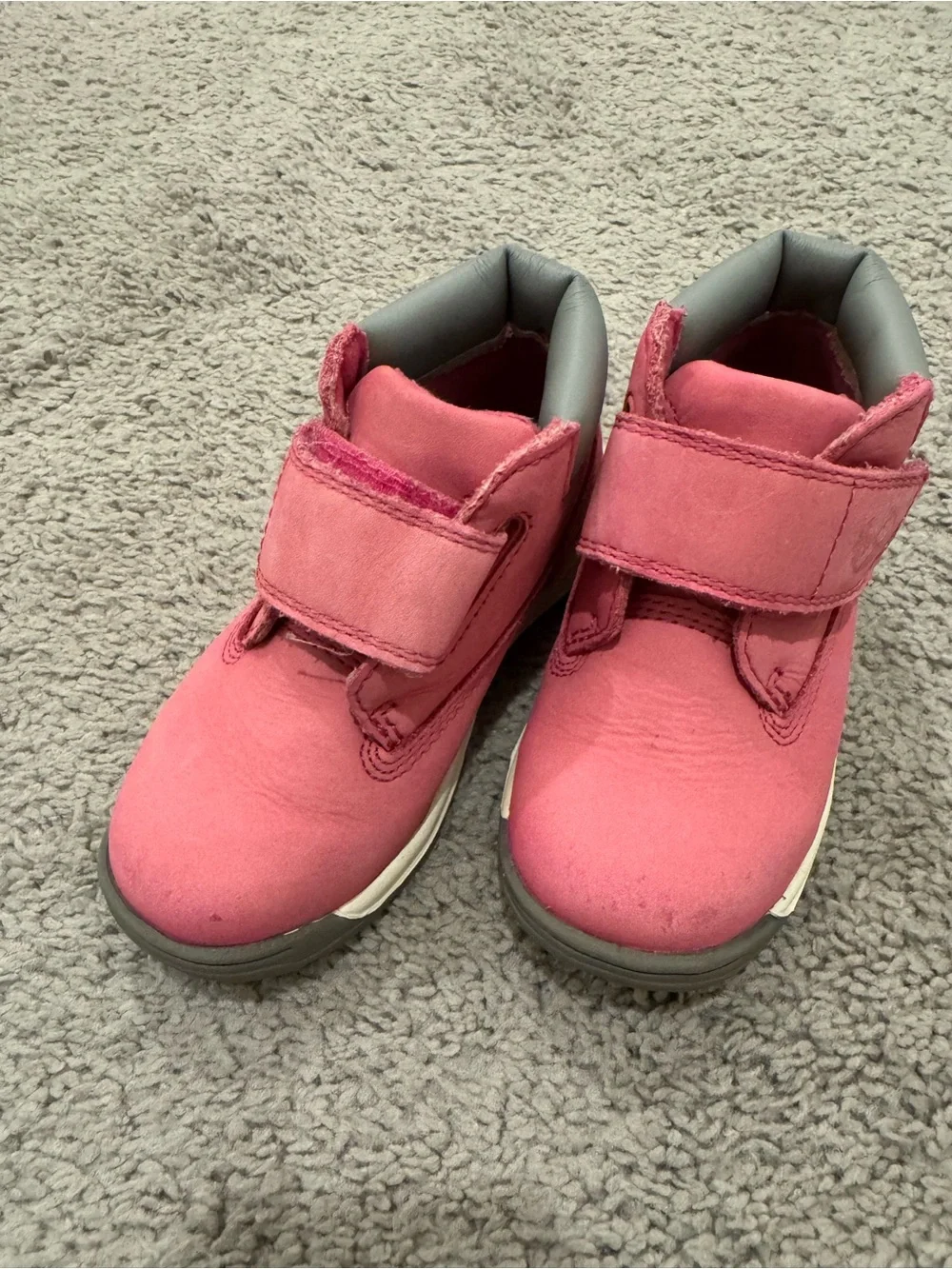 Timberland Kids Pink and Gray Hook-and-Loop High-Top Boots